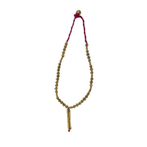 Handmade Dhokra Style Necklace Pink Thread & Brass Beading